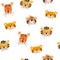 Tiger cubs muzzles seamless pattern. Colorful background with funny animal faces. Perfect for printing on fabric, clothing,