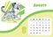 Tiger desk calendar design template for august 2022