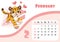 Tiger desk calendar design template for february 2022