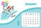 Tiger desk calendar design template for january 2022