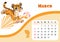 Tiger desk calendar design template for march 2022