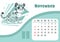 Tiger desk calendar design template for november 2022