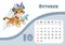 Tiger desk calendar design template for october 2022