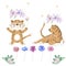 Tiger digital clip art cute animal and flowers for card, posters,