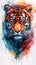 Tiger drawing design portrait illustration in vivid watercolor multicolor style