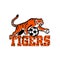 Tiger Dribbling Soccer Ball Mascot