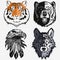 Tiger Eagle Wolf Bear logo set vector