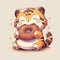 tiger eat doughnut animal chibi cartoon style isolated plain background by AI generated