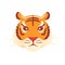 Tiger flat head on white background. Orange big cat mask Isolated vector icon. Halloween carnival paper face. Animals