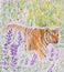 Tiger in garden painting illustration