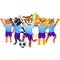 The tiger with goblet and soccer ball, and the team of cougars, panther, lion and jaguar is on the white background