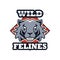 Tiger head animal emblem icon with team felines lettering