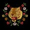 Tiger head and colorful flowers embroidery artwork design