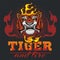 Tiger head hand and fire - vector illustration