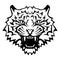 Tiger head with an open mouth and bared fangs - black and white vector tattoo illustration