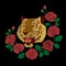 tiger head and red roses flower embroidery artwork design