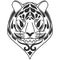 Tiger head. Tribal silhouette ethnic animals. Patterned face of tiger with ornamented black stripes. African, indian design. For