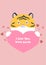 The tiger holds the heart. Valentine`s Day card. Vector graphics