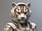 The tiger hyperrealistic futuristic soldier tiger wearing an astronaut helmet, 3D, cartoon space concept