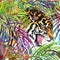 tiger illustration. Tropical exotic forest, white tiger, green leaves, wildlife, watercolor illustration.