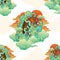 Tiger Japaneses or Chinese oriental doodle illustrator with cloud tattoo style seamless pattern