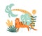 Tiger jungle, tiger safari, tropical exotic palm leaves. Jungle animal predator in cute hand drawn style.