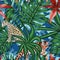 Tiger leopard tropical leaves lily seamless camo background
