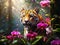a tiger and orchids in the middle of a forest