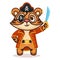 Tiger pirate cartoon character. Vector illustration for children products