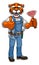 Tiger Plumber Cartoon Mascot Holding Plunger