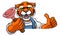 Tiger Plumber Cartoon Mascot Holding Plunger