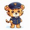 Tiger policeman cartoon collection. Cute tiger cub wearing police dresses. Beautiful tiger police cartoon design on white