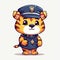 Tiger policeman cartoon collection. Cute tiger cub wearing police dresses. Cartoon characters and tiger cubs with happy faces.