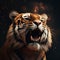 Tiger is roaring scary image on dark background generative AI