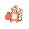 Tiger Santa Claus cartoon outline red cute character. Vector isolated illustration.