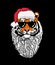 Tiger - Santa in a New Year`s red cap. Beautiful noble tiger with a bushy beard and sunglasses. Tiger head