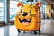 Tiger-shaped kids travel suitcase at airport on vacation. Kids travel and adventure concept. Travel concept. Created with