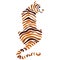 Tiger silhouette, painted in orange, brown, colored in zigzag striped lines. Animal tiger logo