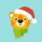 Tiger simbol in a santa hat. Cartoon character. Colorful vector illustration. Isolated on color background. Design element.