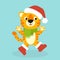 Tiger simbol in a santa hat. Cartoon character. Colorful vector illustration. Isolated on color background. Design element.