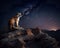A tiger standing on top of a rocky hill. AI generative image