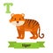 Tiger. T letter. Cute children animal alphabet in vector. Funny