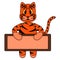 Tiger. A tiger cub holds an empty poster in its paws. Place for your text. Tabby kitten. Symbol of the year.