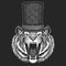 Tiger. Top hat, cylinder. Hipster animal, gentleman. Classic headdress. Print for children t-shirt, kids clothing.