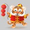 Tiger with traditional Chinese costume and lantern - celebrate Chinese New Year - Year of Tiger - vector illustration isolated
