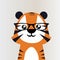 Tiger vector illustration cute with glasses on light background