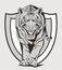 Tiger Walking Roaring With Shield Illustration Design