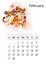 Tiger wall calendar design template for february 2022