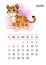 Tiger wall calendar design template for june 2022