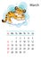 Tiger wall calendar design template for march 2022